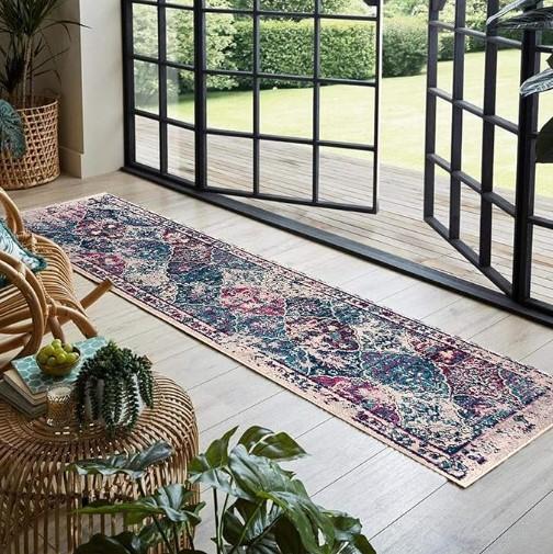 Transitional Hand Knotted Blue Purple Runner Rug 2'6 x 8' main image 1
